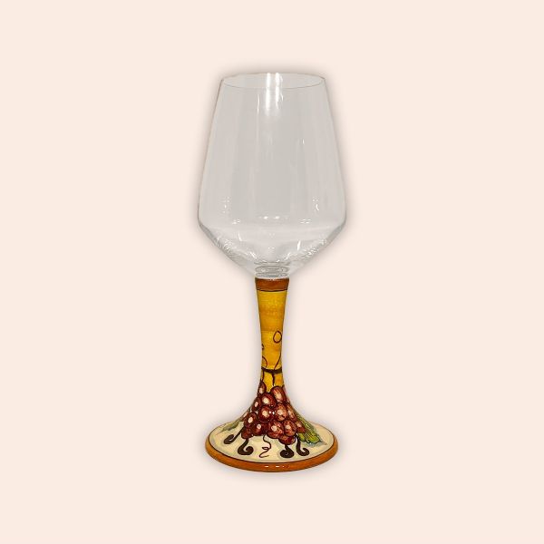 ELEGANT LEAD-FREE  CRYSTAL GLASS WITH CERAMIC STEM:  ROSE' WINE DESIGN WITH  GRAPE cm.23h